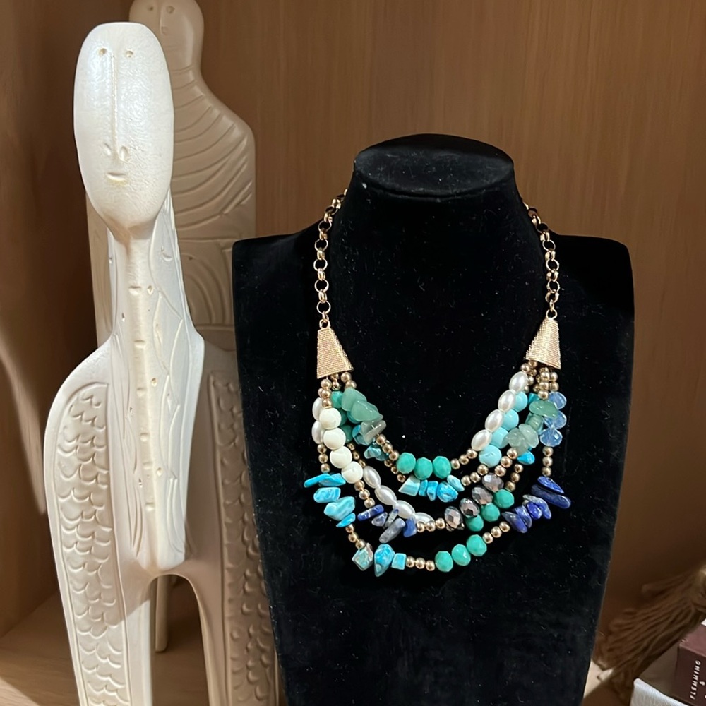 Howlite, Lapis, Green Chalcedony Statement Multi … - image 1